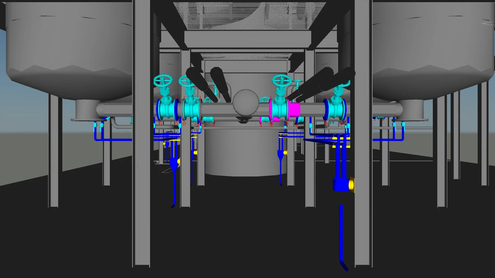 Modelo 3D do arranjo de válvulas e evaporadores